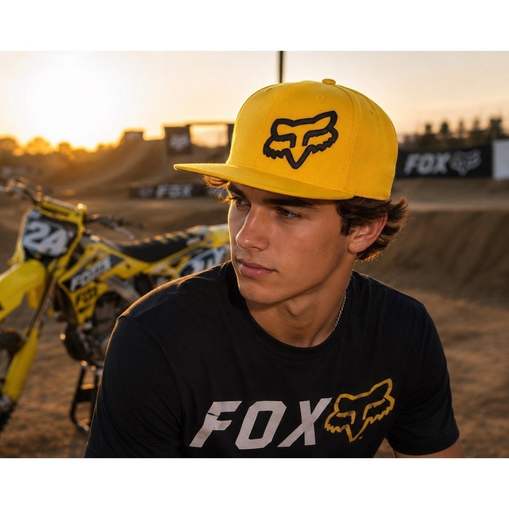 Fox Racing Snapback Hat Yellow Black Logo Adjustable Cap New Unisex
